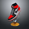 High Top Sneakers In Black Red White With Nike Logo On Metallic Gold Display Stand