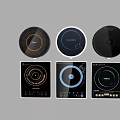 Modern Kitchen Appliances Featuring Electric Cooktops With Circular Panels And Touch Controls 3d model