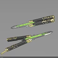 Double Butterfly Knife Weapon With Black Gold Accents And Green Glowing Blade Design