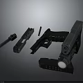 Modern Pistol Weapon With Disassembled Components Including Barrel Magazine And Slide