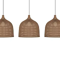 Three Brown Woven Dome Shaped Pendant Lights With Modern Design