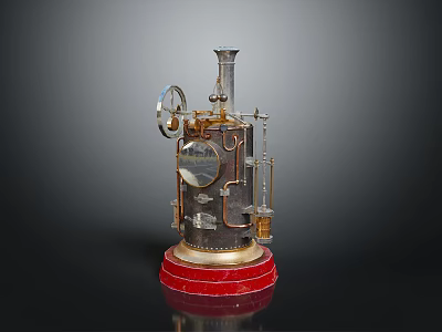 Vintage Steam Engine Model With Metal Structure Red Base And Gear Mechanism 3d model