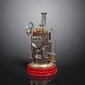 Vintage Steam Engine Model With Metal Structure Red Base And Gear Mechanism