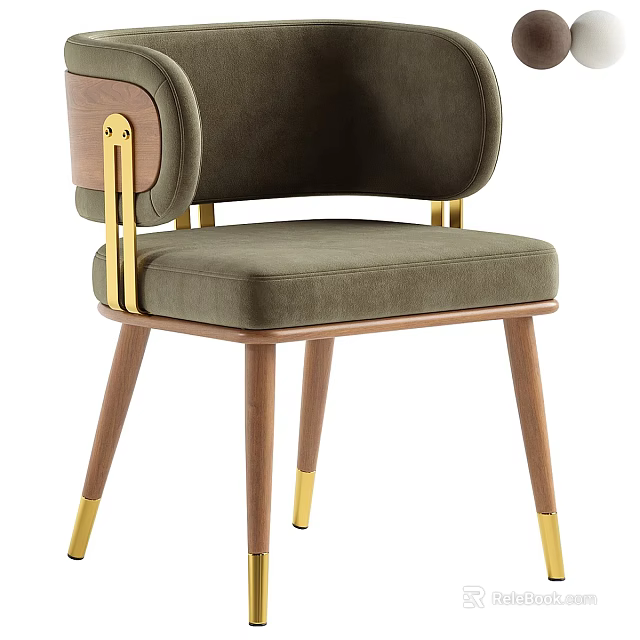 Modern Accent Chair With Green Upholstered Arched Back Gold Metal Accents And Walnut Legs 3d model 