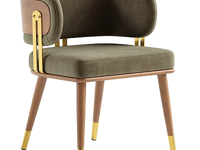 Modern Accent Chair With Green Upholstered Arched Back Gold Metal Accents And Walnut Legs 3d model