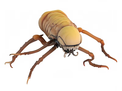 Yellowish Brown Insect Model With Segmented Body Long Legs And Prominent Mouthparts 3d model