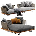 Modern Sectional Sofa With Woven Armrests Gray Cushions And Wooden Legs
