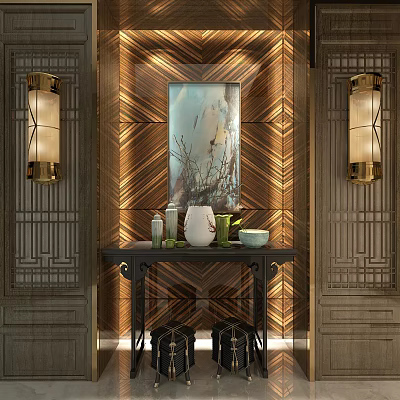 Chinese-style End View Table Entrance Wall Lamp Decorative Cabinet Combination 3d model