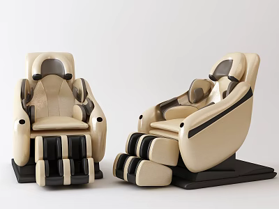 Modern Beige and Black Leather Massage Chairs with Comfortable Ergonomic Design and Footrests 3d model