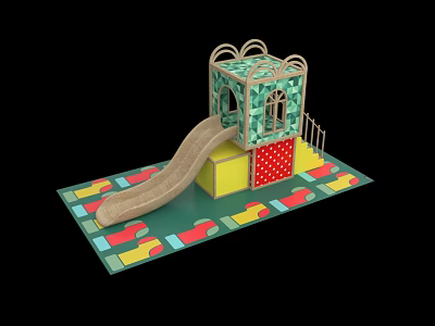 Children's Play Structure With Slide Playhouse Steps And Colorful Floor Mat 3d model