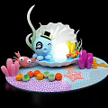 Underwater Themed Photo Spot With Blue Cartoon Character Seashell Glowing Light Colorful Corals And Starfish