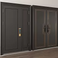 Double Dark Modern Security Doors With Gold Trim And Solid Frame Design 3d model
