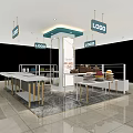 Modern Specialty Store Interior With Dessert Display Counters And Marble Flooring 3d model