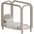 Minimalist Children's Bed With Arched Woven Frame And Soft White Bedding