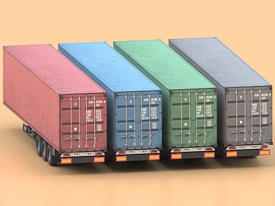 Industrial Container Trailers With Various Colors Lined Up As Heavy Duty Transport Equipment 3d model