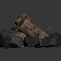 Burning Building Components With Black Stones And Red Gold Textured Bricks 3d model