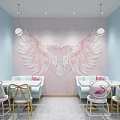 Cozy Milk Tea Shop Interior With Light Blue Walls Hanging TVs And Bar Style Seating