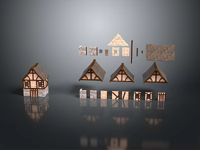 Traditional Timber Building Models With Gabled Roofs Window Wall And Component Parts 3d model
