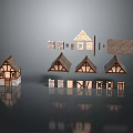 Traditional Timber Building Models With Gabled Roofs Window Wall And Component Parts