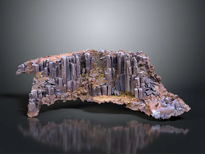 Wooden Stone Rock Landscape with Natural Texture and Green Vegetation Details 3d model