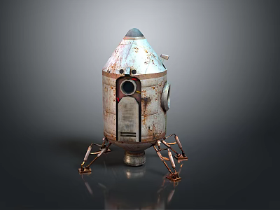 Weathered Metal Rocket Shaped Equipment With Sturdy Stands And Vintage Panels 3d model