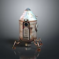 Weathered Metal Rocket Shaped Equipment With Sturdy Stands And Vintage Panels