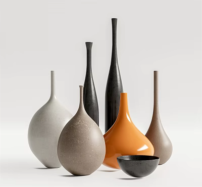 Assorted Flower Vases In Various Colors And Unique Shapes For Home Decor 3d model