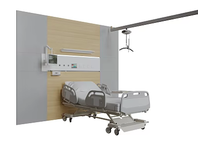 Medical Equipment Featuring Hospital Bed Wall Mounted Control Panel And IV Pole In Clinical Setting 3d model