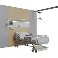 Medical Equipment Featuring Hospital Bed Wall Mounted Control Panel And IV Pole In Clinical Setting