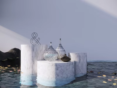 Elegant Decorative Ornament Set With Marble Base Glass Vases Metal Ampersand Symbol And Floating Decorations 3d model