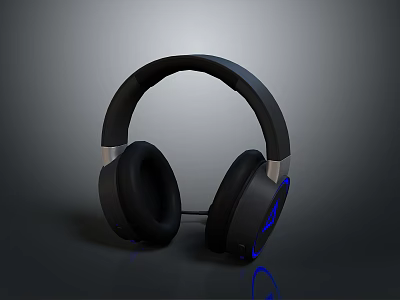 Modern Black Over Ear Headphones With Blue LED Lighting And Stylish Design 3d model