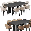Modern Black Rectangular Dining Table With Beige Chairs And Contemporary Minimalist Design 3d model
