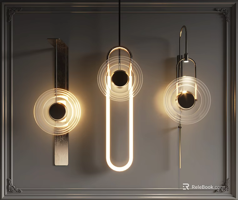 Modern Illuminated Wall Lamps With Metal Frames Circular Rectangular Shades For Contemporary Home 3d model 