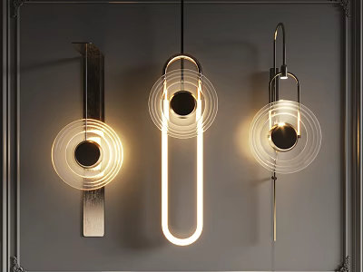 Modern Illuminated Wall Lamps With Metal Frames Circular Rectangular Shades For Contemporary Home 3d model