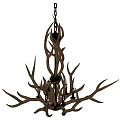 Rustic Antler Shaped Chandelier With Natural Branch Design And Multiple Lights 3d model