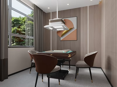 Modern Entertainment Room With Mahjong Table Chairs Window And Artwork 3d model