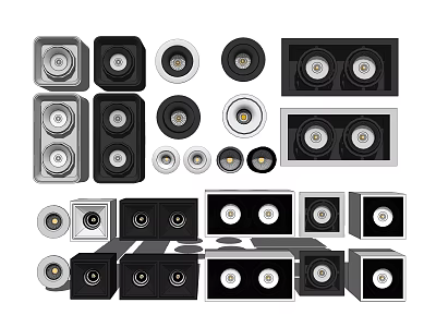 Various Black And White Downlights And Spotlights With Single Double Head Designs 3d model