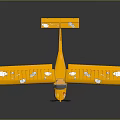 Space Themed Yellow Toy Airplane with Cloud Patterns on Wings and Cartoon Character
