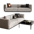 Multi-person Sofa Long Sofa Coffee Table Low Table Pillow 3d model