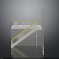 Modern Staircase Design With White Steps Yellow Handrail Gray Wall And Reflective Floor
