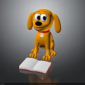 Yellow Cartoon Dog With Red Collar Round Tag And Open Book in Front