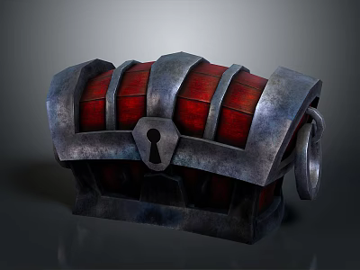 Realistic Style Treasure Chest Wooden Treasure Chest Metal Buckle with Ring Handle with Keyhole with Metal Strap with Wood Texture with Metal Frame with Lock 3d model