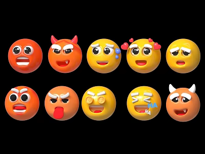Various Emoji Characters With Different Expressions Including Devil Horns Heart Eyes And Crying Features 3d model