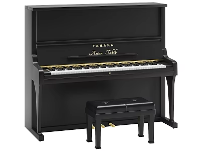 Yamaha Upright Piano In Black With Matching Piano Bench And Classic Design 3d model