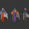 Three Stylish Traditional Ethnic Robes With Vibrant Colorful Patterns And Decorative Sleeves