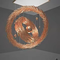 Modern Metallic Gold Spiral Pendant with Hanging Small Gold Spheres Design