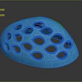 Blue Weapon With Multiple Circular Holes And Helmet Like Protective Structure