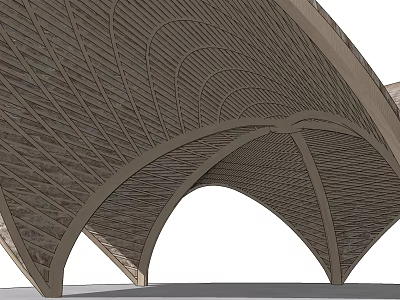 Garden Landscape Featuring Wooden Curved Arch Structure With Intricate Textured Design 3d model