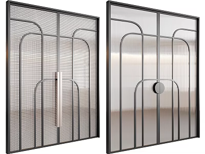 Modern Black Framed Glass Doors With Geometric Patterns And Circular Handle 3d model