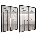 Modern Black Framed Glass Doors With Geometric Patterns And Circular Handle 3d model